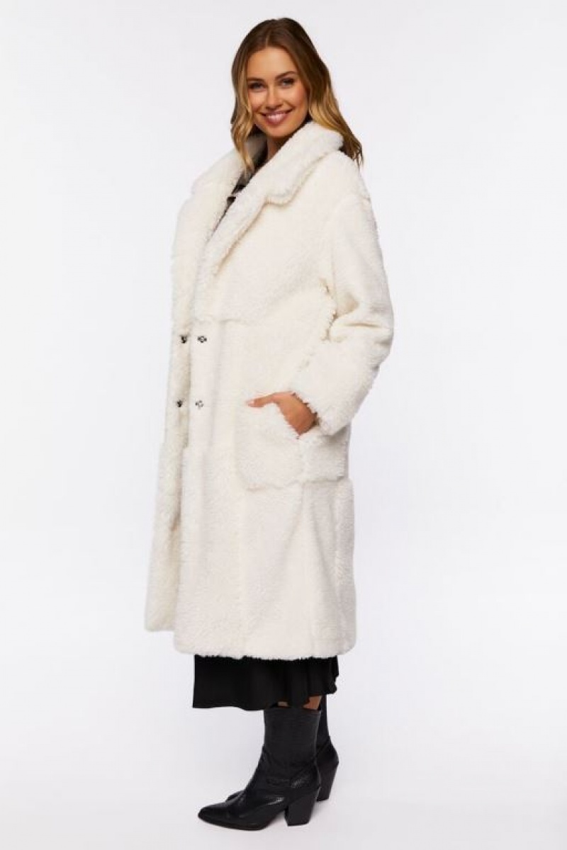 Chaqueta Acolchada Forever 21 Acolchado Faux Shearling Duster Coat Mujer Creme | sUfLuoOj7mT