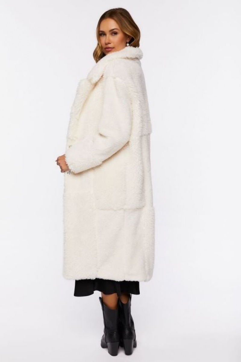 Chaqueta Acolchada Forever 21 Acolchado Faux Shearling Duster Coat Mujer Creme | sUfLuoOj7mT