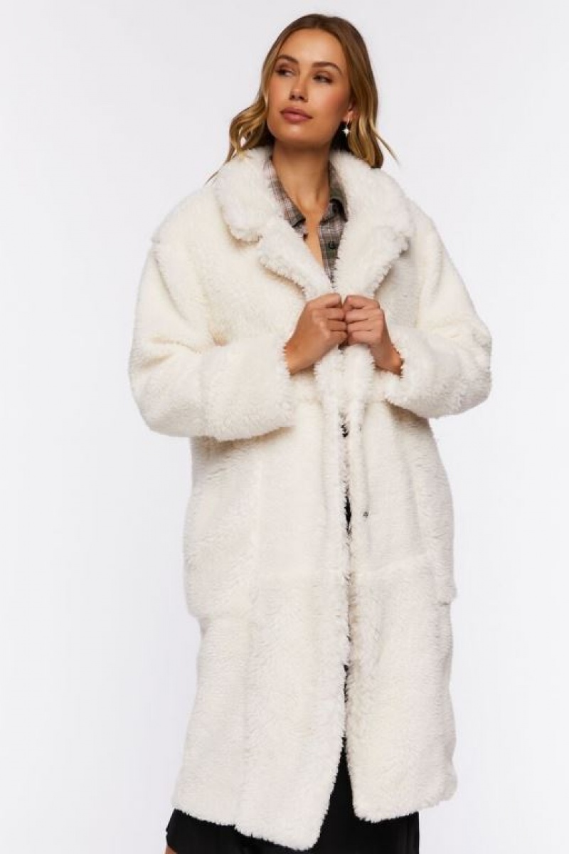 Chaqueta Acolchada Forever 21 Acolchado Faux Shearling Duster Coat Mujer Creme | sUfLuoOj7mT