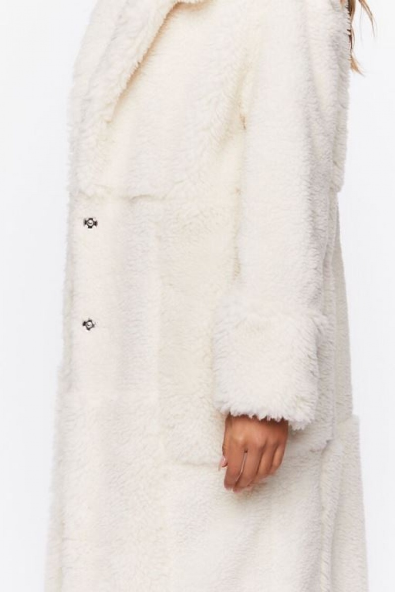 Chaqueta Acolchada Forever 21 Acolchado Faux Shearling Duster Coat Mujer Creme | sUfLuoOj7mT