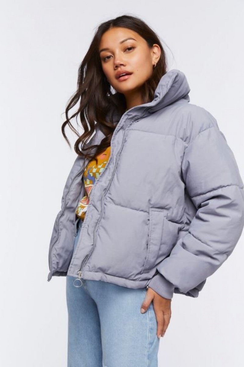 Chaqueta Acolchada Forever 21 Acolchado Puffer Mujer Azules Gris | PiAi8Bonukj