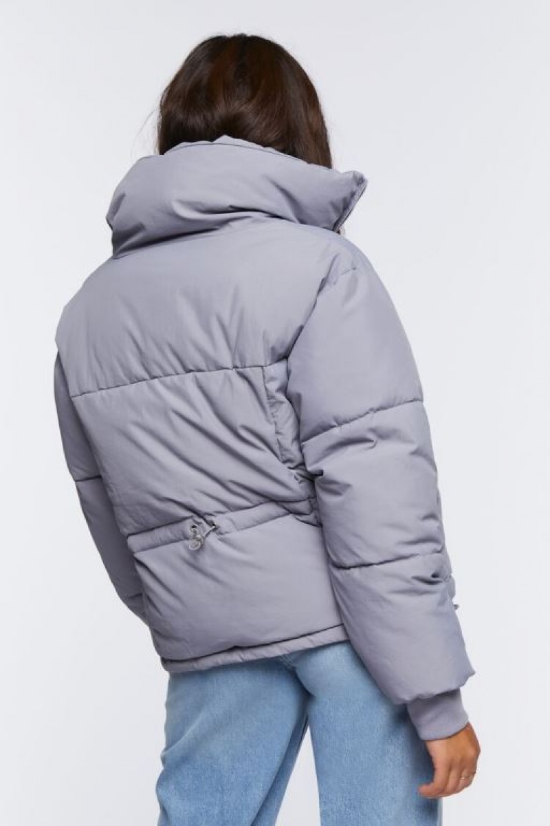 Chaqueta Acolchada Forever 21 Acolchado Puffer Mujer Azules Gris | PiAi8Bonukj