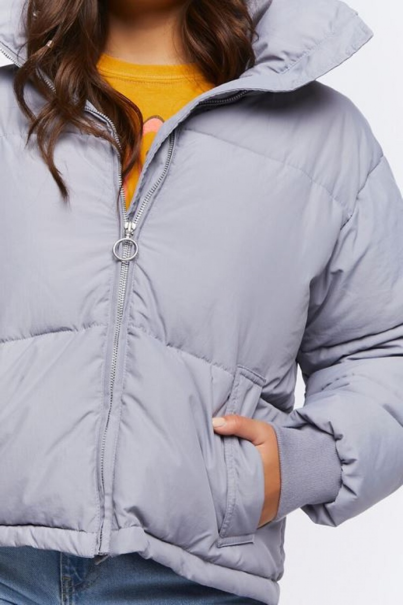 Chaqueta Acolchada Forever 21 Acolchado Puffer Mujer Azules Gris | PiAi8Bonukj