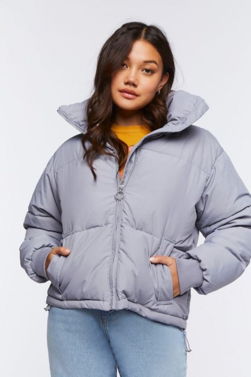 Chaqueta Acolchada Forever 21 Acolchado Puffer Mujer Azules Gris | PiAi8Bonukj