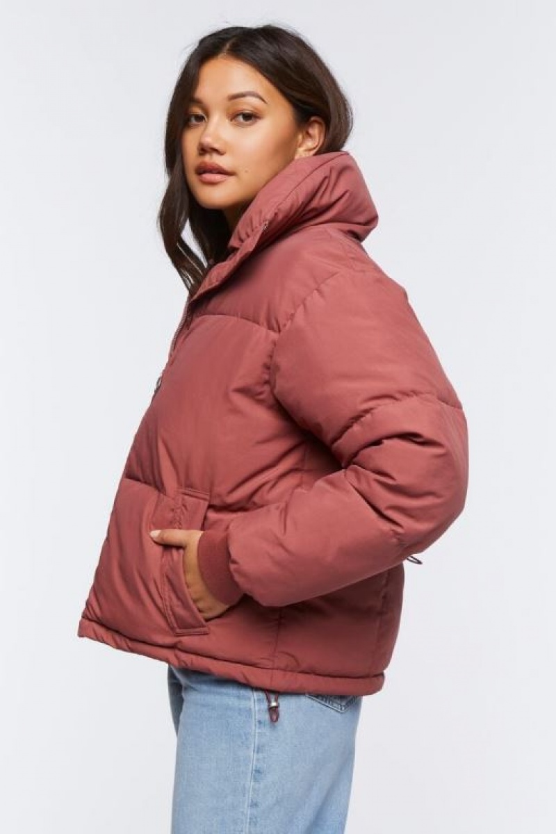 Chaqueta Acolchada Forever 21 Acolchado Puffer Mujer Rojas Oscuro | FAOZkcm4PsT