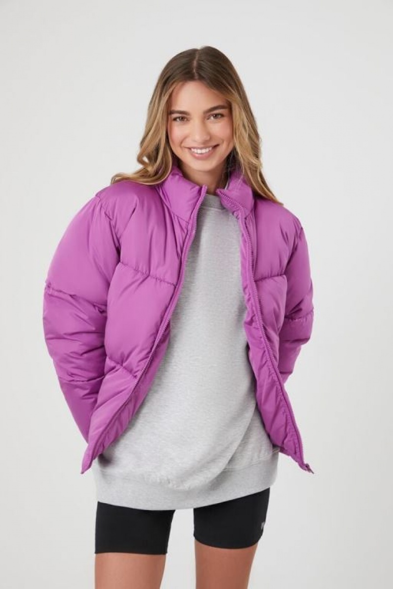 Chaqueta Acolchada Forever 21 Acolchado Puffer Mujer Moradas | IXwoAp7FYYX