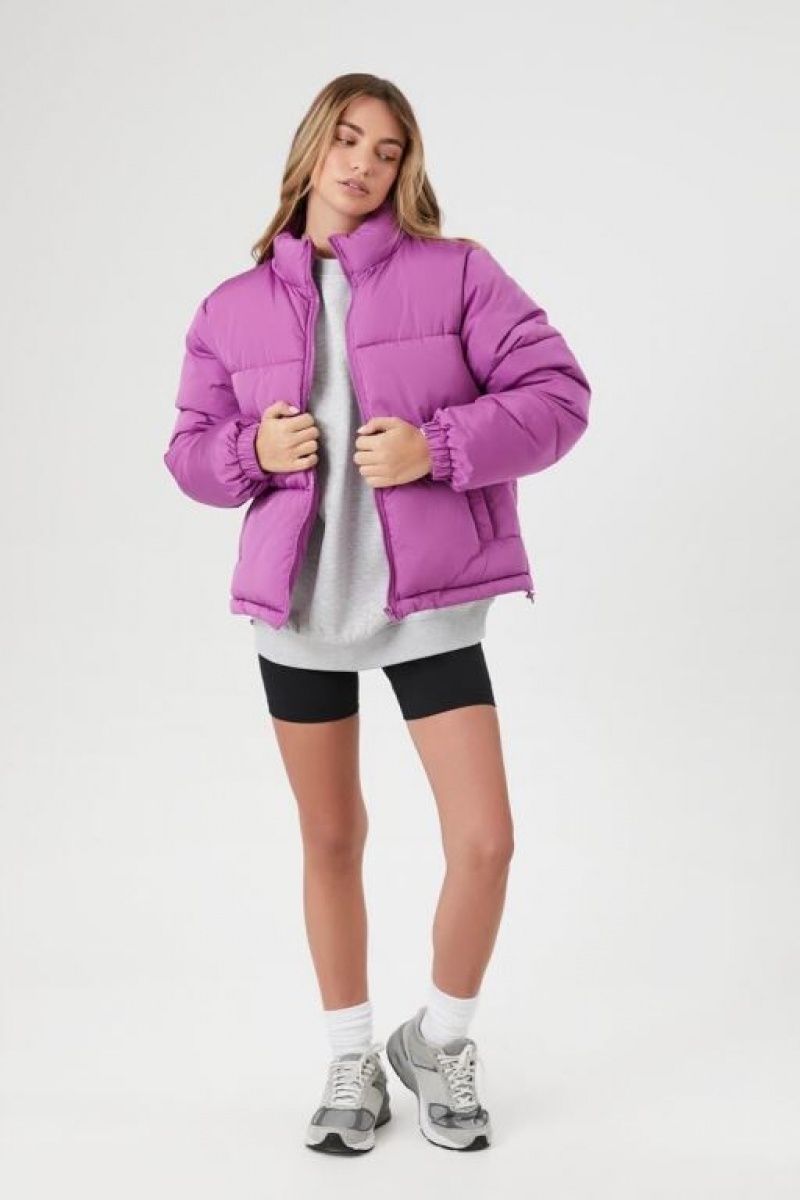 Chaqueta Acolchada Forever 21 Acolchado Puffer Mujer Moradas | IXwoAp7FYYX