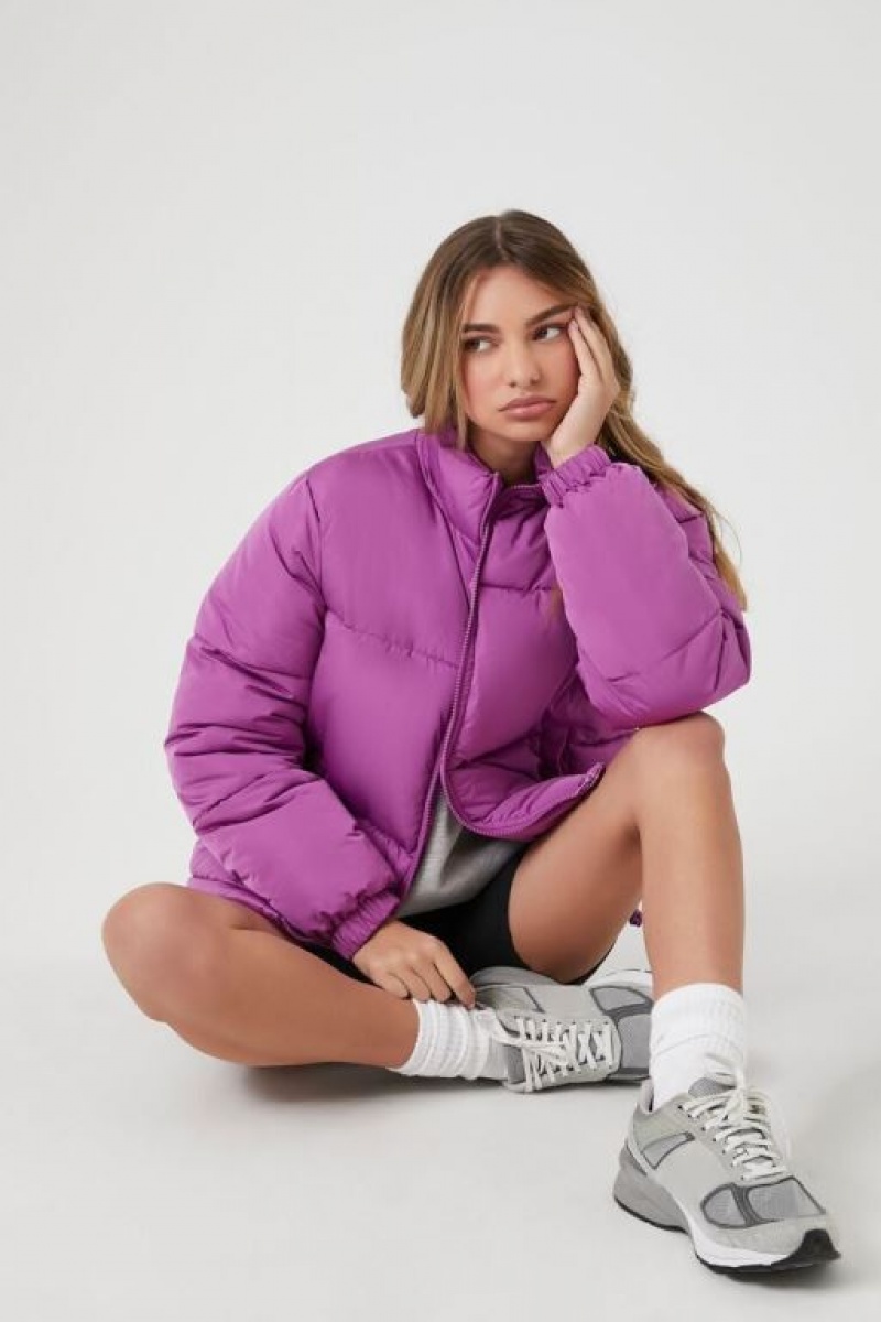 Chaqueta Acolchada Forever 21 Acolchado Puffer Mujer Moradas | IXwoAp7FYYX