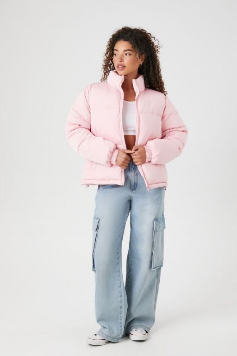 Chaqueta Acolchada Forever 21 Acolchado Puffer Mujer Rosas Claro | dcgOmRcqrps