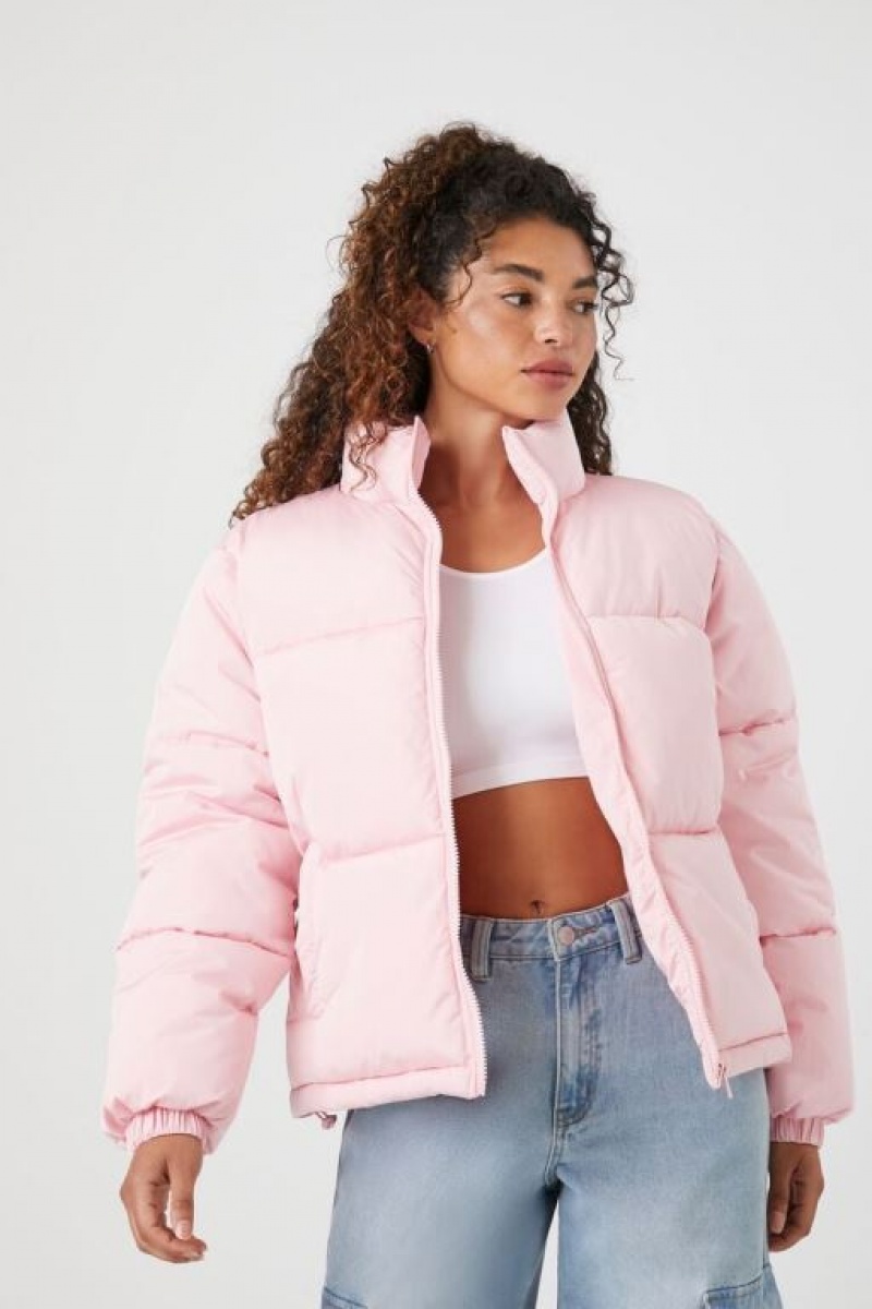 Chaqueta Acolchada Forever 21 Acolchado Puffer Mujer Rosas Claro | dcgOmRcqrps