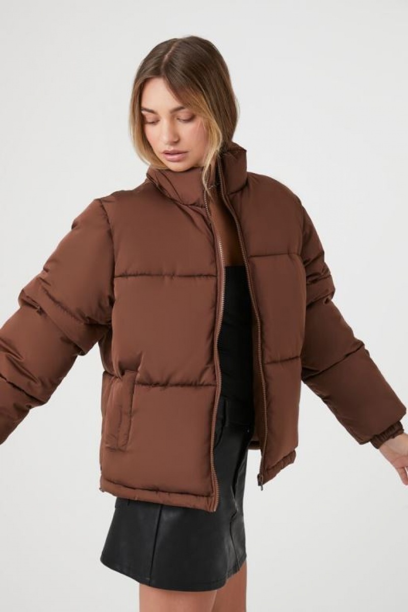 Chaqueta Acolchada Forever 21 Acolchado Puffer Mujer Chocolate | P3KL5FjUvLr