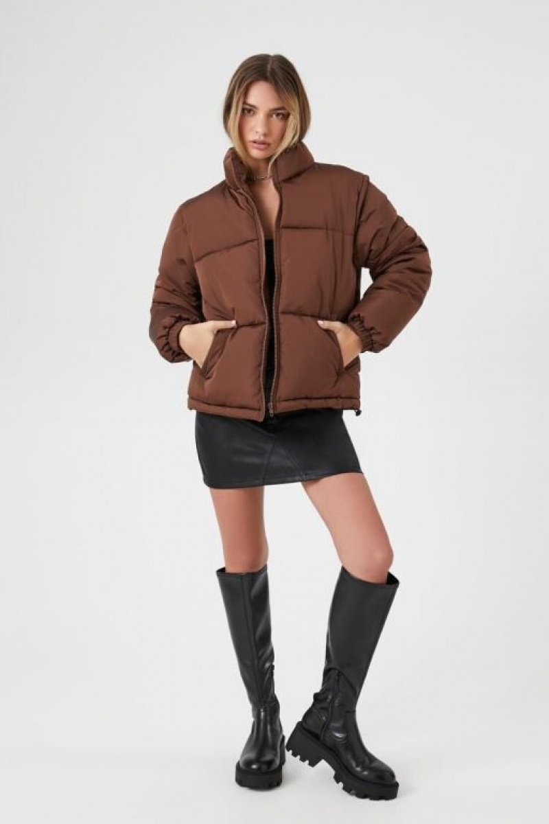 Chaqueta Acolchada Forever 21 Acolchado Puffer Mujer Chocolate | P3KL5FjUvLr