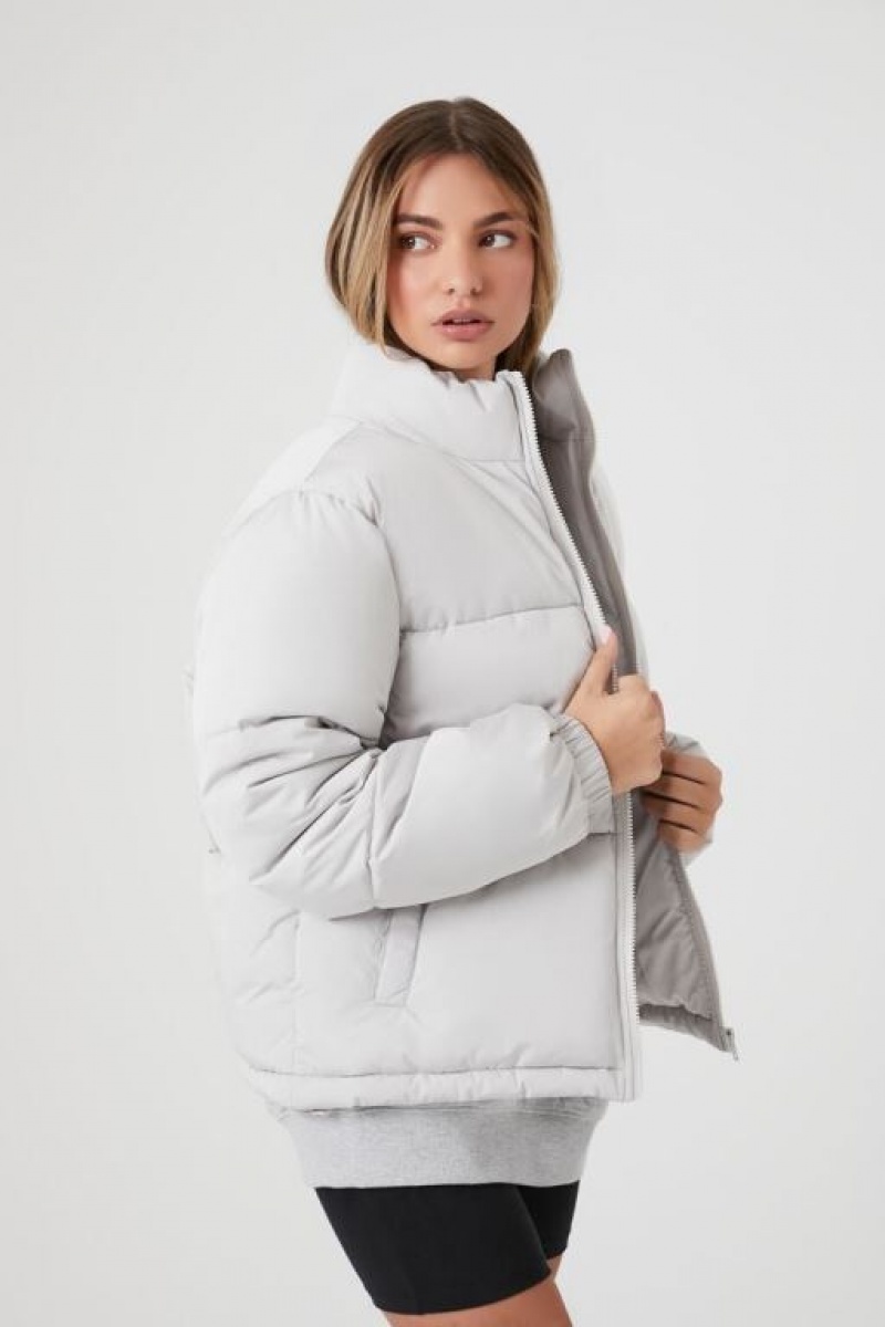 Chaqueta Acolchada Forever 21 Acolchado Puffer Mujer Plateadas | emXhnodG3fm