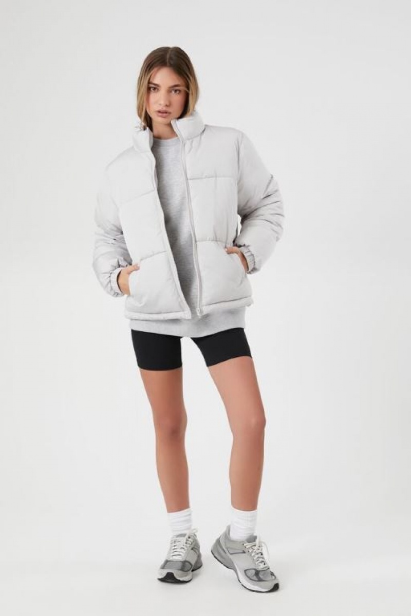 Chaqueta Acolchada Forever 21 Acolchado Puffer Mujer Plateadas | emXhnodG3fm