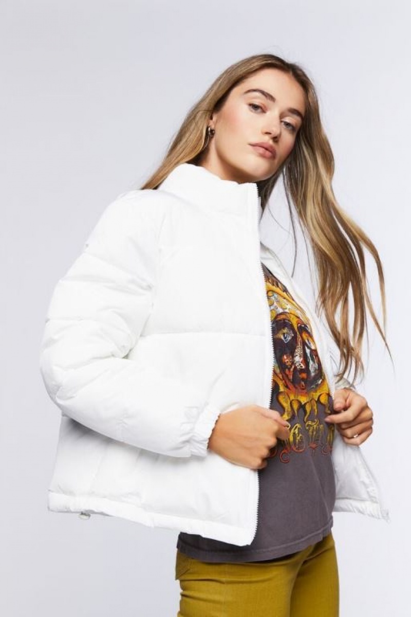 Chaqueta Acolchada Forever 21 Acolchado Puffer Mujer Blancas | TWrDUTcRSIM