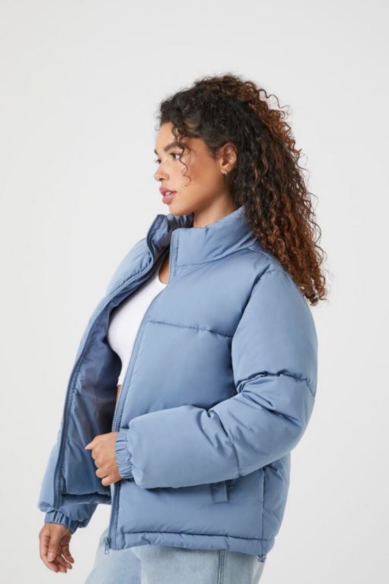 Chaqueta Acolchada Forever 21 Acolchado Puffer Mujer Azules | KVsjnYbxKZB