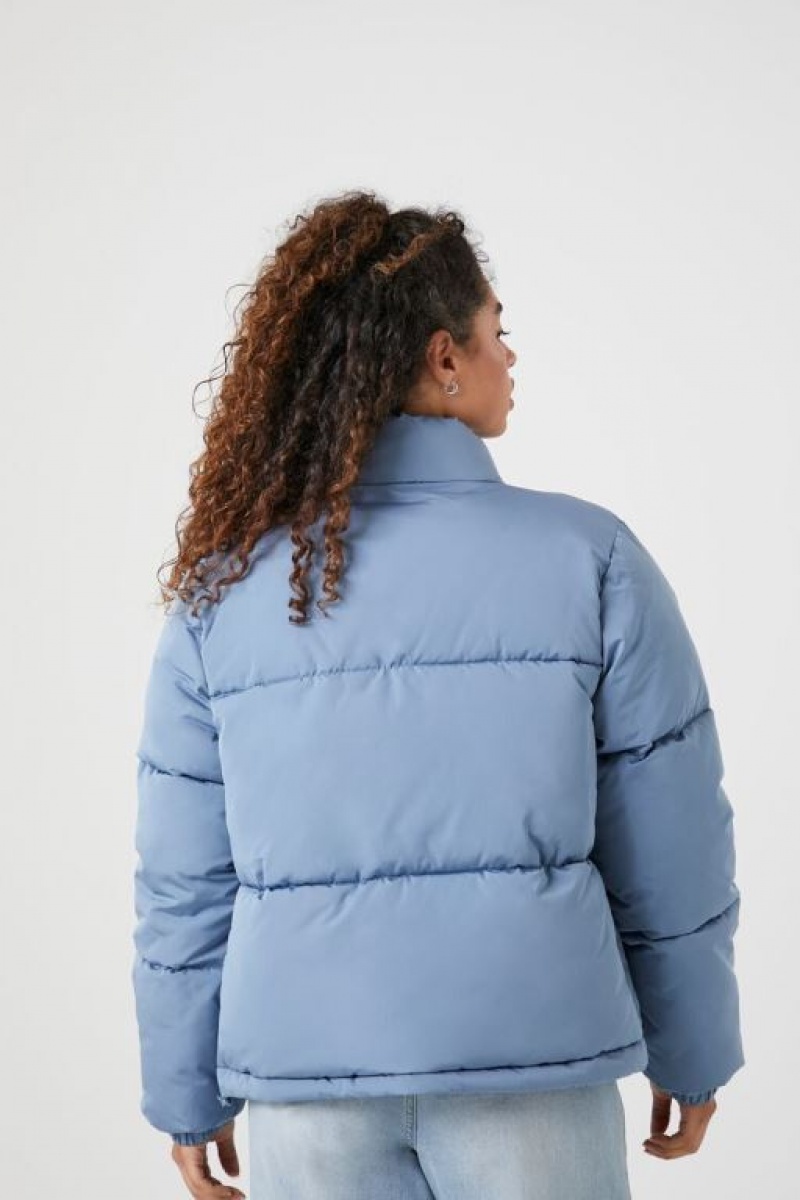 Chaqueta Acolchada Forever 21 Acolchado Puffer Mujer Azules | KVsjnYbxKZB