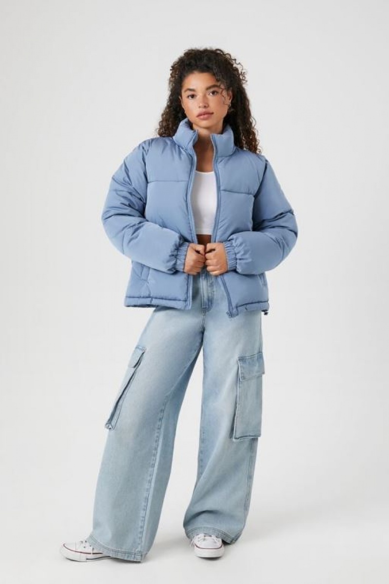 Chaqueta Acolchada Forever 21 Acolchado Puffer Mujer Azules | KVsjnYbxKZB