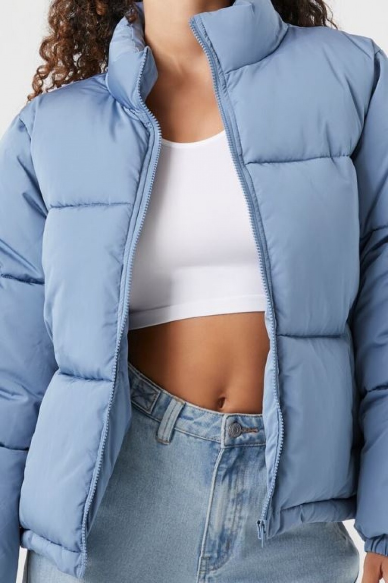 Chaqueta Acolchada Forever 21 Acolchado Puffer Mujer Azules | KVsjnYbxKZB