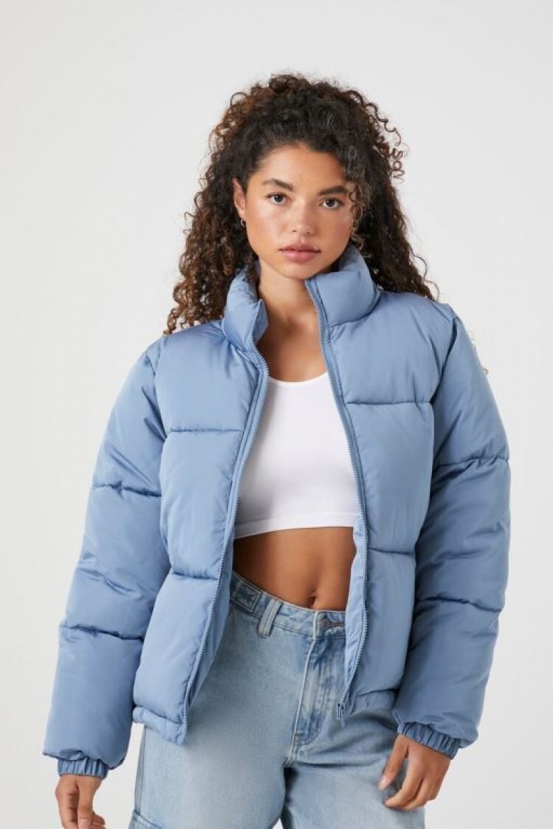 Chaqueta Acolchada Forever 21 Acolchado Puffer Mujer Azules | KVsjnYbxKZB