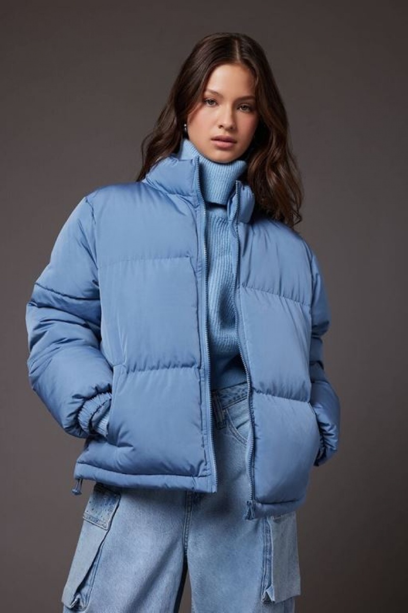 Chaqueta Acolchada Forever 21 Acolchado Puffer Mujer Azules | KVsjnYbxKZB