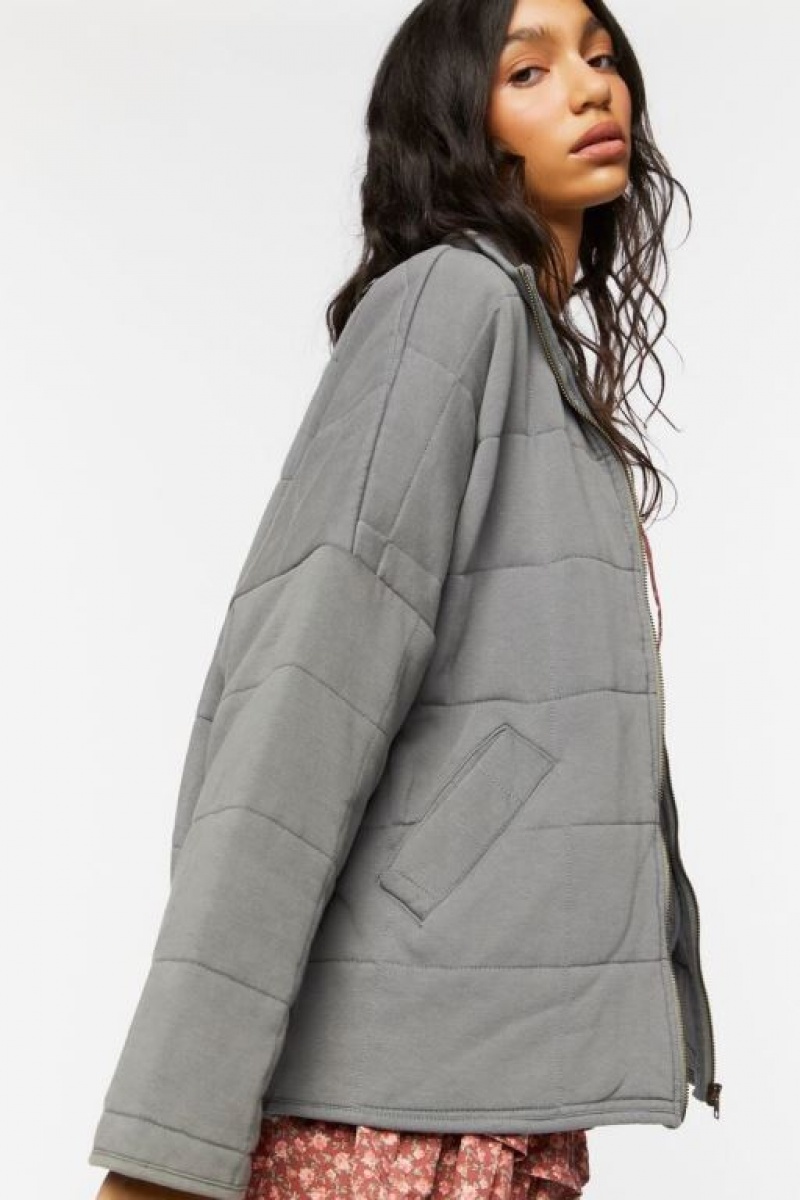 Chaqueta Acolchada Forever 21 Acolchado Zip Up Mujer Gris Oscuro | t7dwWXvLZ07