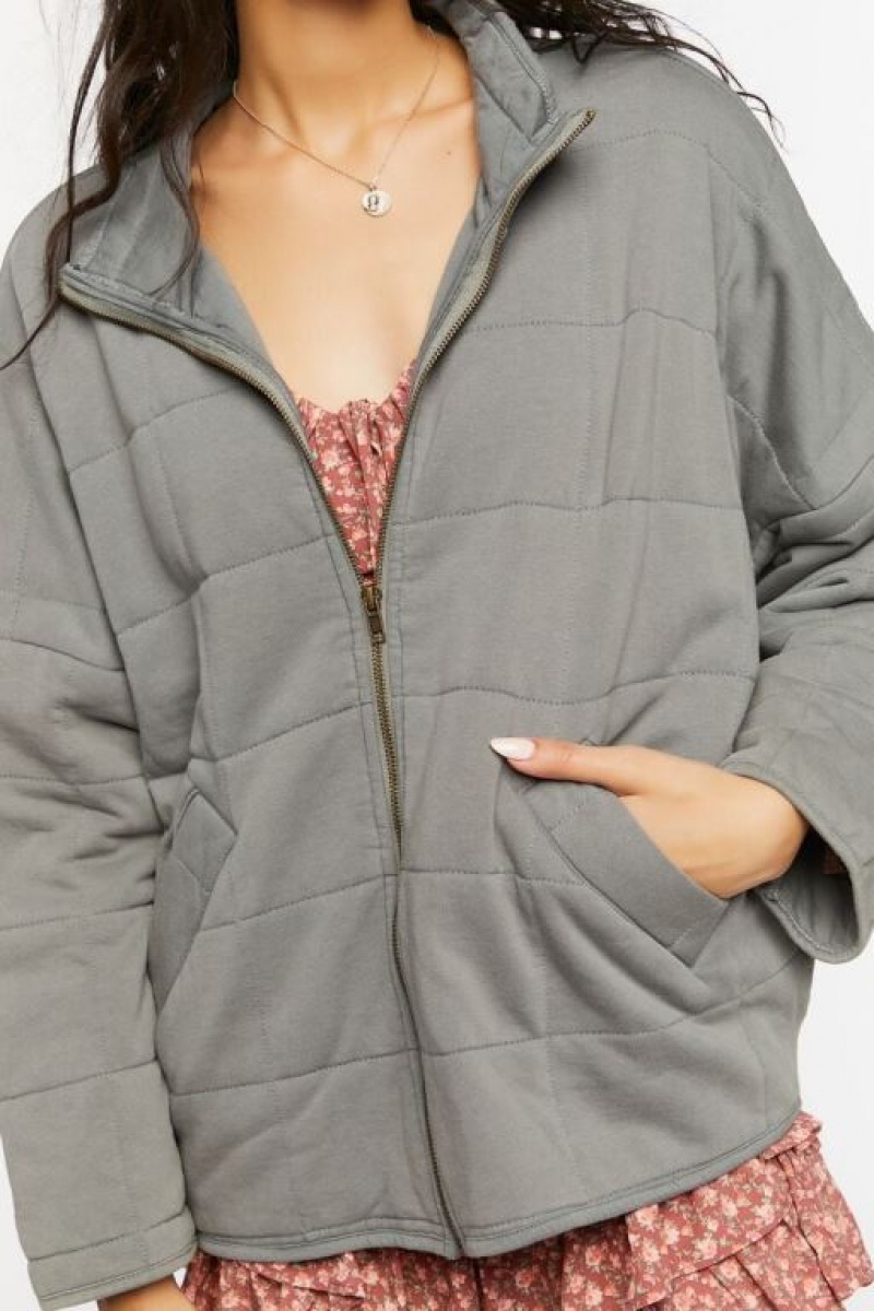 Chaqueta Acolchada Forever 21 Acolchado Zip Up Mujer Gris Oscuro | t7dwWXvLZ07