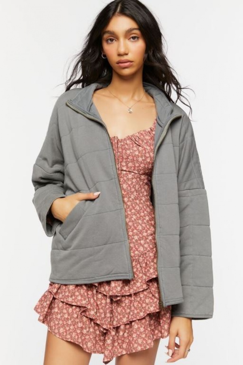 Chaqueta Acolchada Forever 21 Acolchado Zip Up Mujer Gris Oscuro | t7dwWXvLZ07