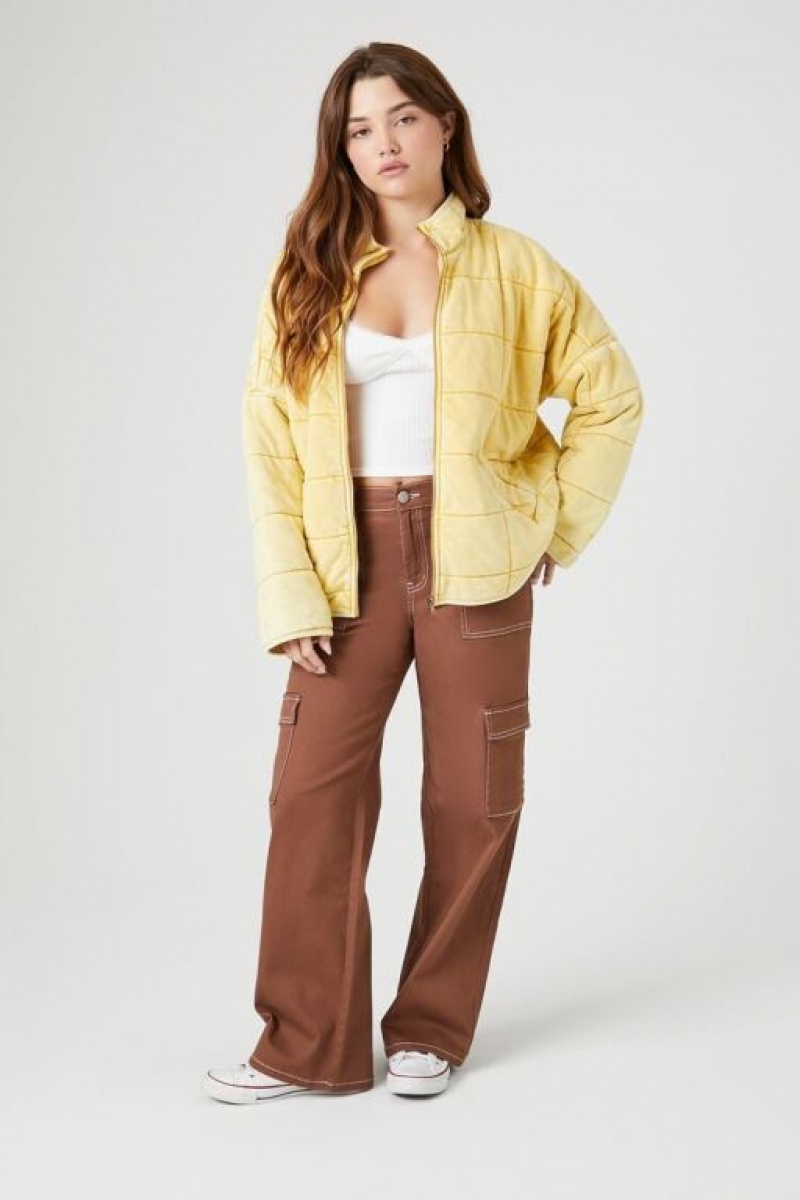 Chaqueta Acolchada Forever 21 Acolchado Zip Up Mujer Golden Haze | d4pgMW25Mjl