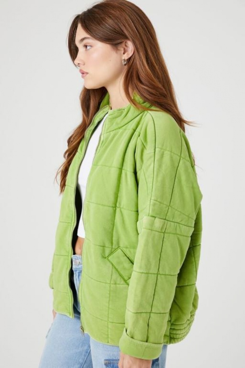 Chaqueta Acolchada Forever 21 Acolchado Zip Up Mujer Avocado | oD37TFsyyR0