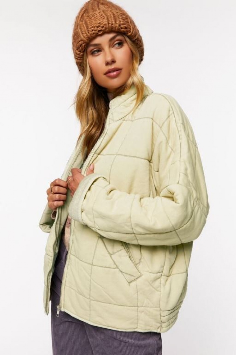 Chaqueta Acolchada Forever 21 Acolchado Zip Up Mujer Beige | QQOXoWZruFr