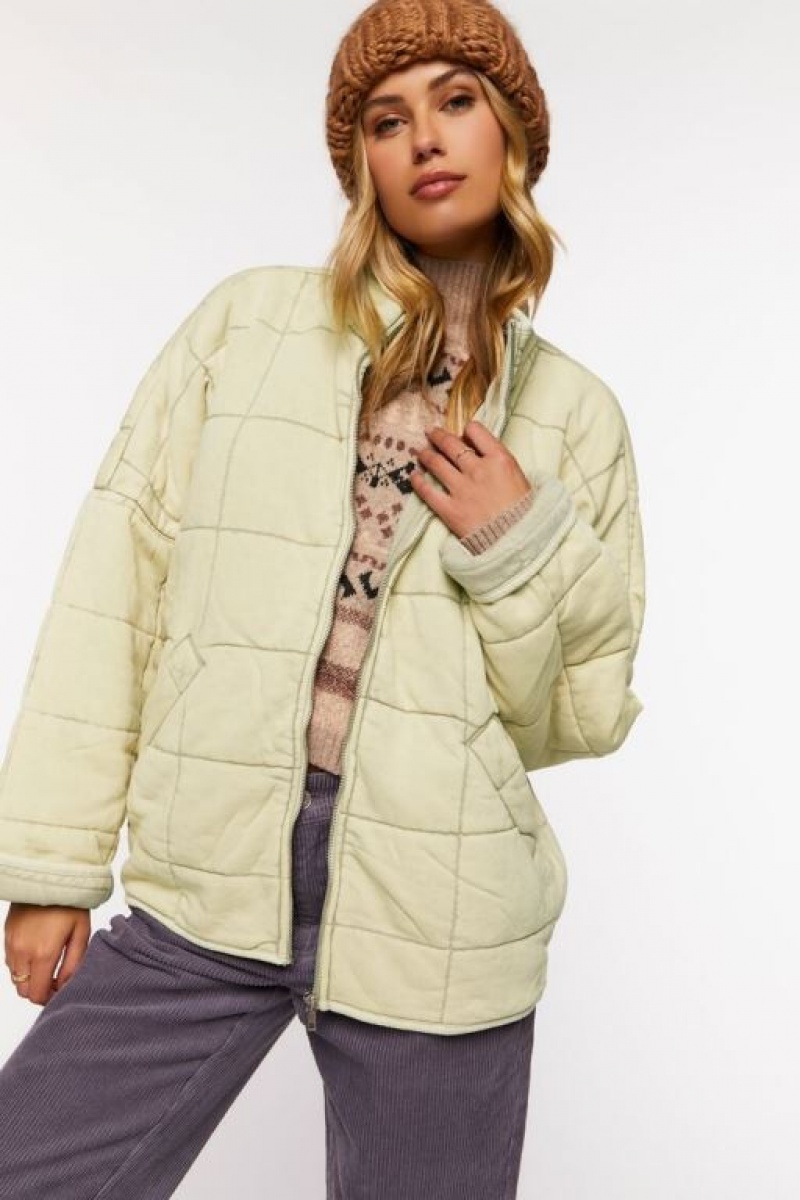 Chaqueta Acolchada Forever 21 Acolchado Zip Up Mujer Beige | QQOXoWZruFr