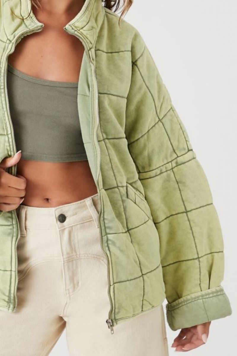 Chaqueta Acolchada Forever 21 Acolchado Zip Up Mujer Verde Oliva Claro | BKqqAQ3tvWb