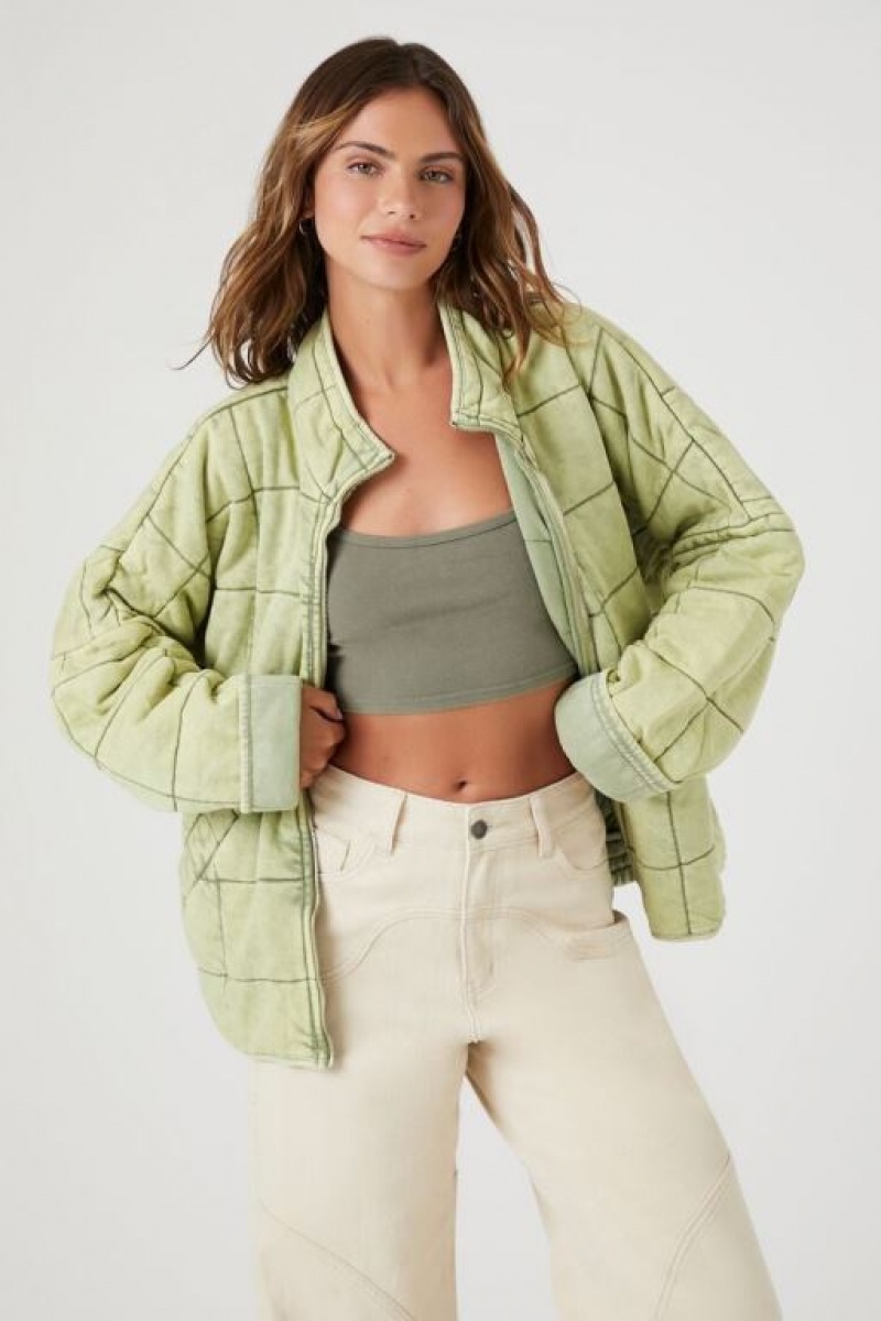 Chaqueta Acolchada Forever 21 Acolchado Zip Up Mujer Verde Oliva Claro | BKqqAQ3tvWb