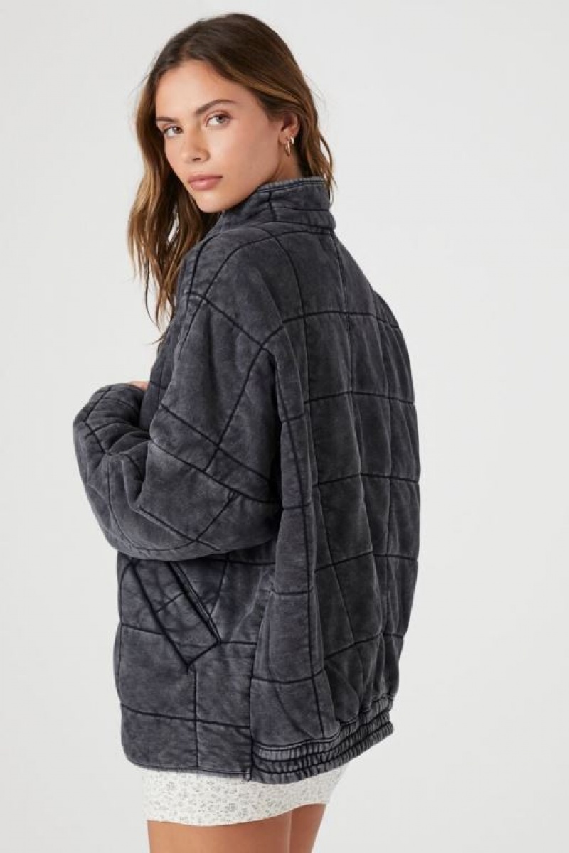 Chaqueta Acolchada Forever 21 Acolchado Zip Up Mujer Gris | mNB6KoUBwNq