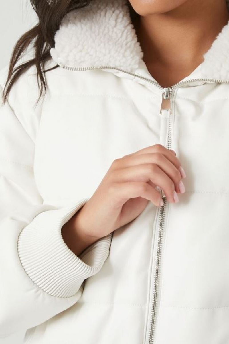 Chaqueta Acolchada Forever 21 Faux Cuero Zip Up Puffer Mujer Blancas | Q4DDZK7eXyI