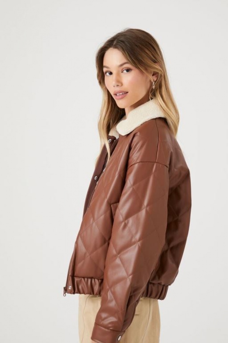 Chaqueta Acolchada Forever 21 Faux Cuero Acolchado Bomber Mujer Marrones Marrones | B438oQuI2P3