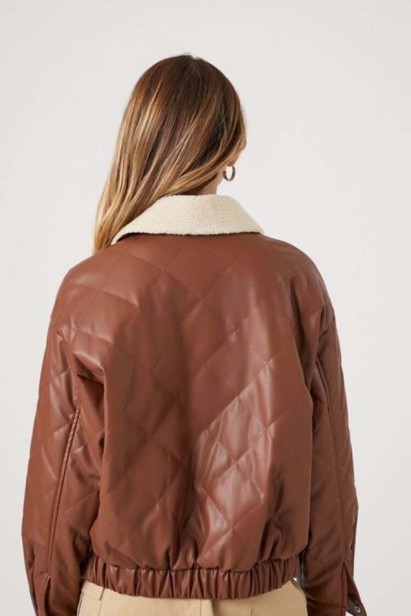 Chaqueta Acolchada Forever 21 Faux Cuero Acolchado Bomber Mujer Marrones Marrones | B438oQuI2P3