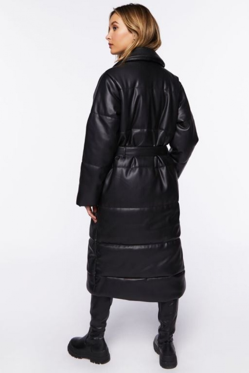 Chaqueta Acolchada Forever 21 Faux Cuero Longline Puffer Coat Mujer Negras | mqWZPlruJ4o