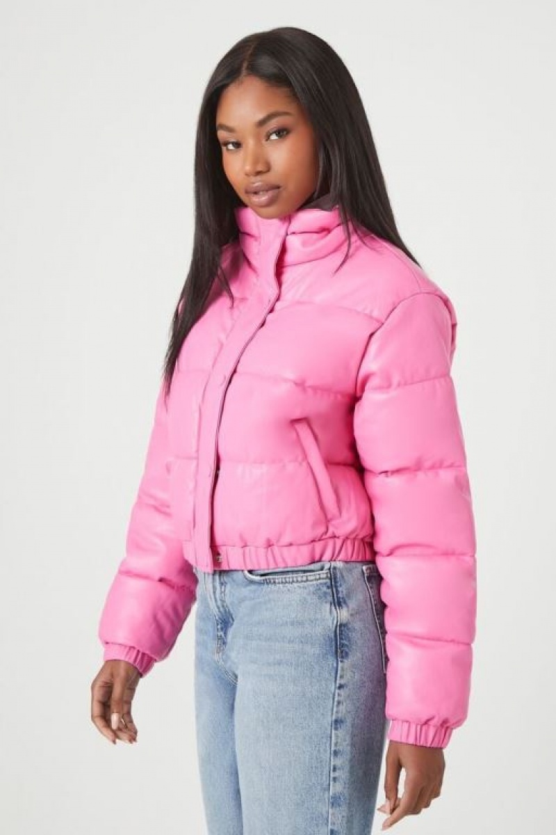 Chaqueta Acolchada Forever 21 Faux Cuero Puffer Mujer Rosas | x24PYRwkhAp