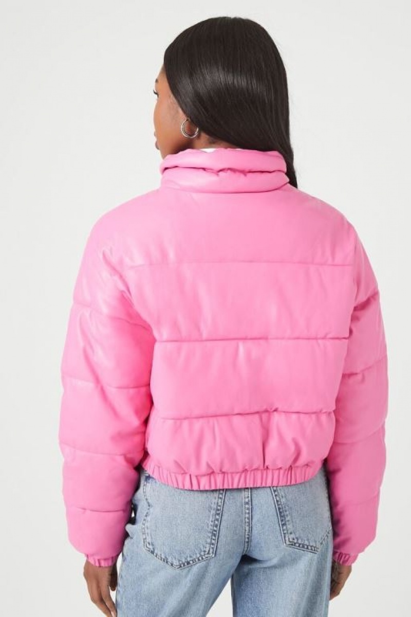 Chaqueta Acolchada Forever 21 Faux Cuero Puffer Mujer Rosas | x24PYRwkhAp