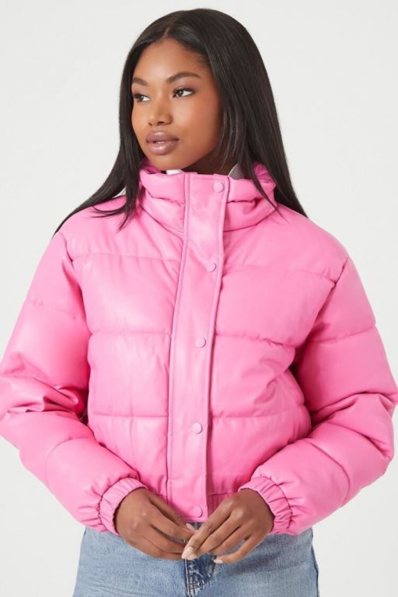 Chaqueta Acolchada Forever 21 Faux Cuero Puffer Mujer Rosas | x24PYRwkhAp