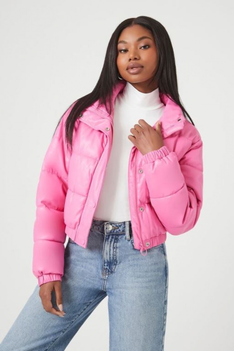 Chaqueta Acolchada Forever 21 Faux Cuero Puffer Mujer Rosas | x24PYRwkhAp