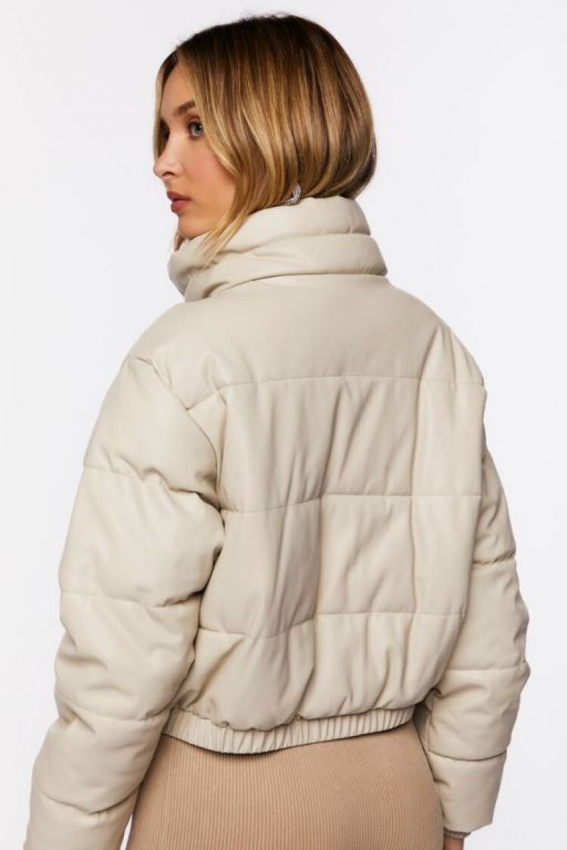 Chaqueta Acolchada Forever 21 Faux Cuero Puffer Mujer Beige | A1FwwFCzTuw