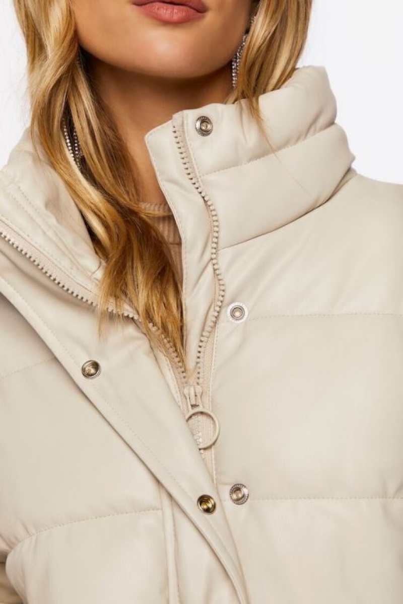 Chaqueta Acolchada Forever 21 Faux Cuero Puffer Mujer Beige | A1FwwFCzTuw