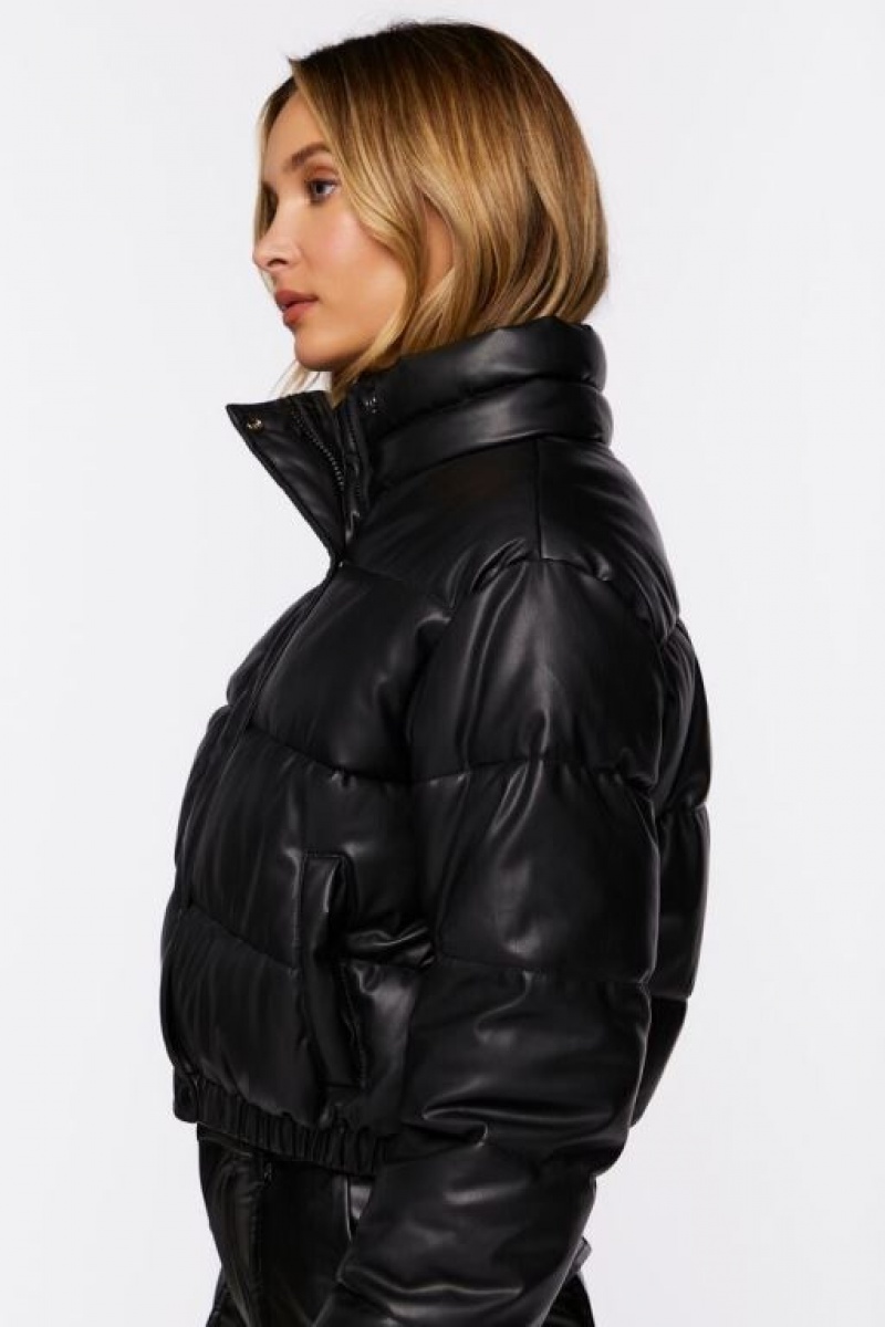 Chaqueta Acolchada Forever 21 Faux Cuero Puffer Mujer Negras | feFOIxM3Wnv