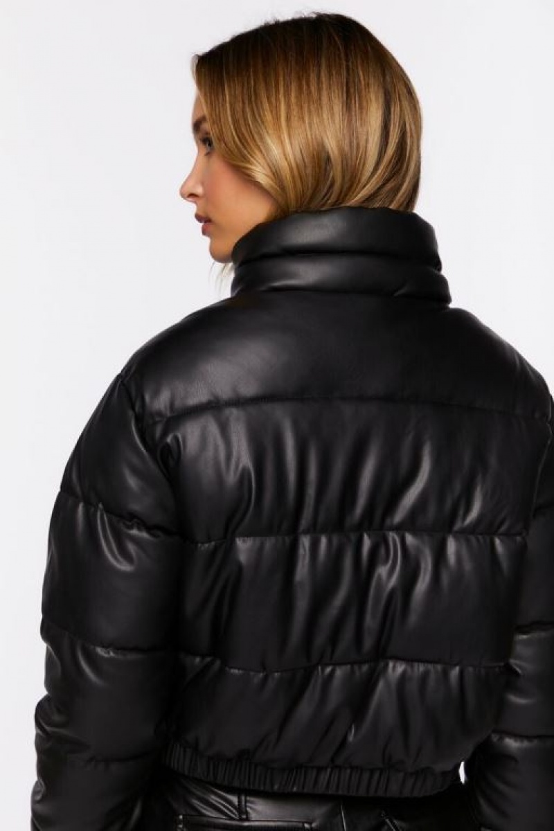 Chaqueta Acolchada Forever 21 Faux Cuero Puffer Mujer Negras | feFOIxM3Wnv