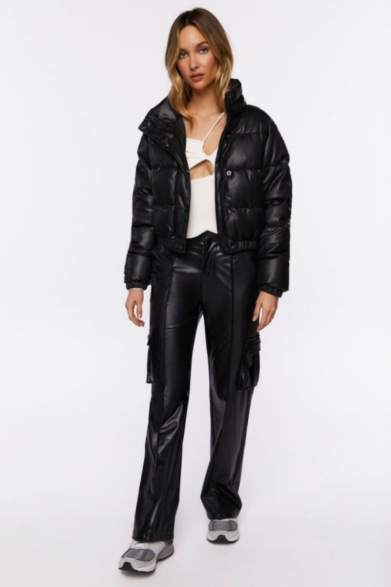 Chaqueta Acolchada Forever 21 Faux Cuero Puffer Mujer Negras | feFOIxM3Wnv