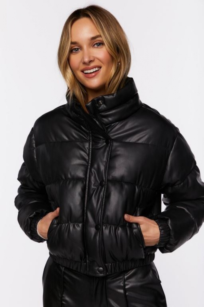 Chaqueta Acolchada Forever 21 Faux Cuero Puffer Mujer Negras | feFOIxM3Wnv