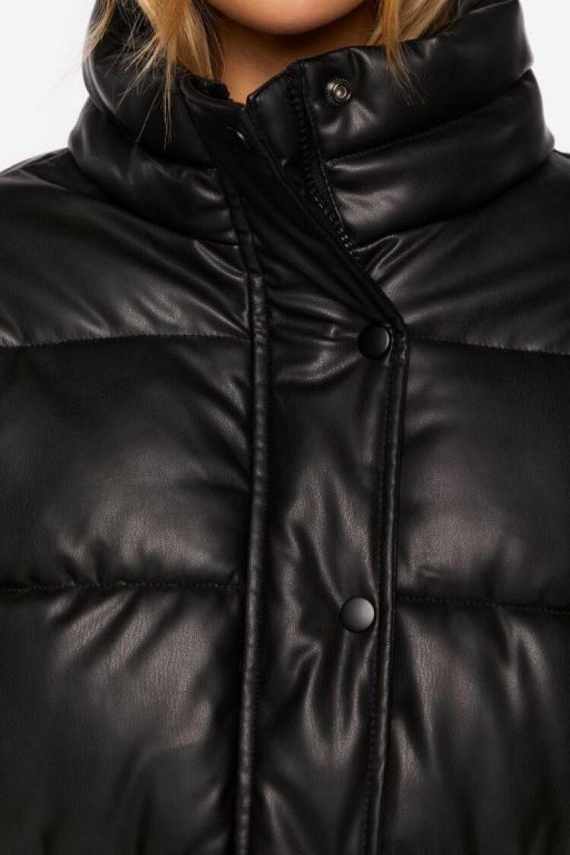 Chaqueta Acolchada Forever 21 Faux Cuero Puffer Mujer Negras | feFOIxM3Wnv